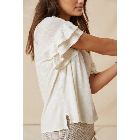 Pilcro Heritage Femme Tee XS Ruffle Sleeve Cream - Picture 2 of 6